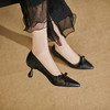 【预售5天】复古尖头蝴蝶结细高跟浅口单鞋镂空透气简约百搭RS&7031 商品缩略图3
