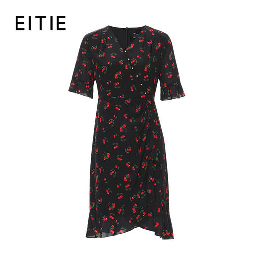 EITIE爱特爱夏季新款提褶V领不规则收腰显瘦印花连衣裙8207922 商品图6