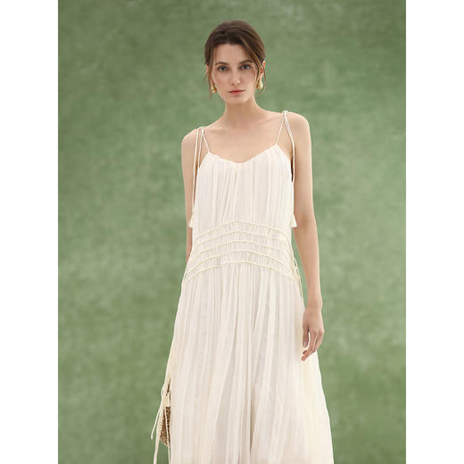 COCOBELLA重工压褶可调节流苏连衣裙度假风仙女吊带裙FR3222 商品图3