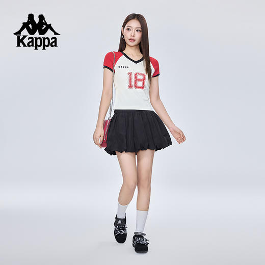 Kappa卡帕背靠背2025新款夏季运动t恤美式女士修身短袖V领上衣女KPDJBTD11 商品图4