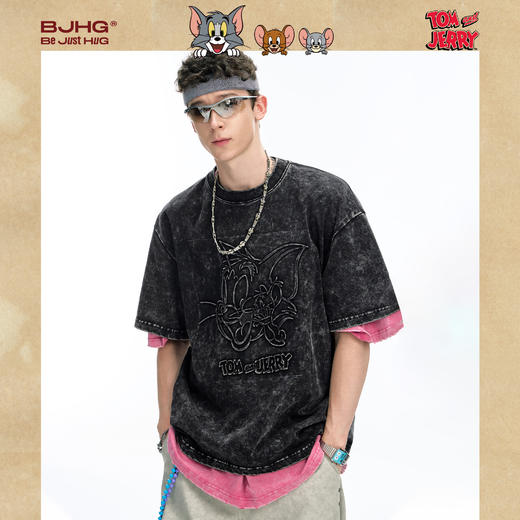 【猫和老鼠联名】 BJHG不计后果水洗短袖t恤男款夏季复古印花半袖 商品图3