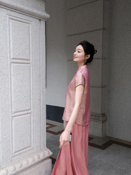 盛唐牡丹 |真丝提花偏襟花扣上衣 商品图2