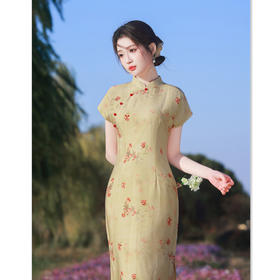 GX复古国风改良新中式长款竹节棉连袖旗袍2025春新款日常旗袍
