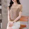 CC-103-98997夏季新款洋气条纹冰丝短袖t恤女士宽松显瘦遮肚子肉针织上衣T 商品缩略图1