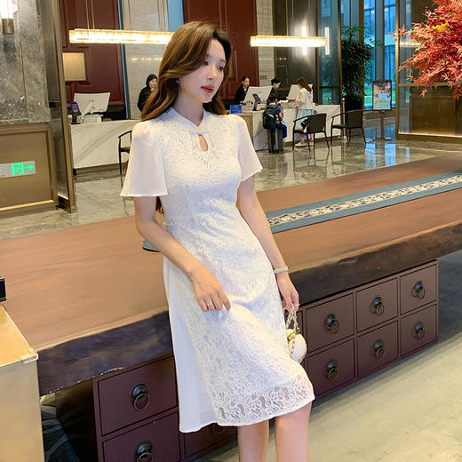 奢姿大码女装2025夏季胖妹妹新中式改良蕾丝旗袍温柔气质连衣裙9952853189 商品图4