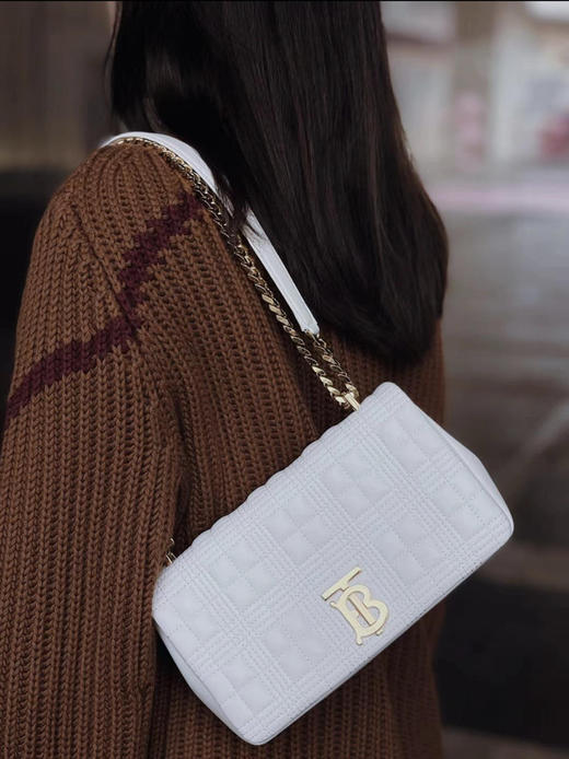 巴宝莉  Lola 萝纳包 白色 格纹 羊皮 小号 斜挎包 商品图2