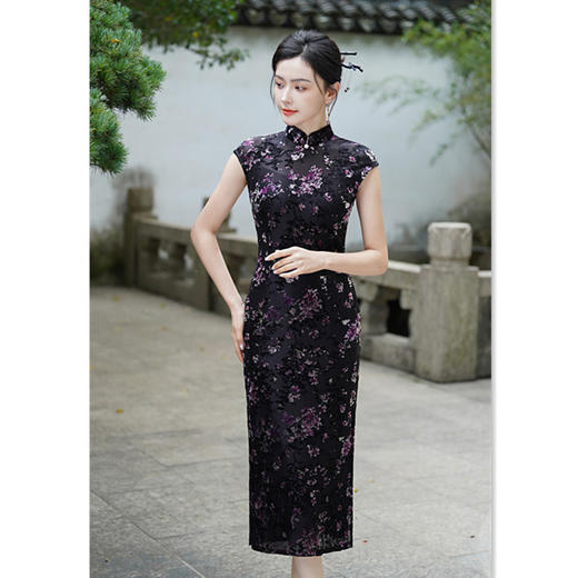 GX老上海复古国风长款连袖旗袍2025春夏新款小个子中式旗袍裙 商品图3