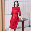 KQ-221957夏款中国风重缎香云纱立领中长款复古旗袍女装改良真丝连衣裙 商品缩略图0