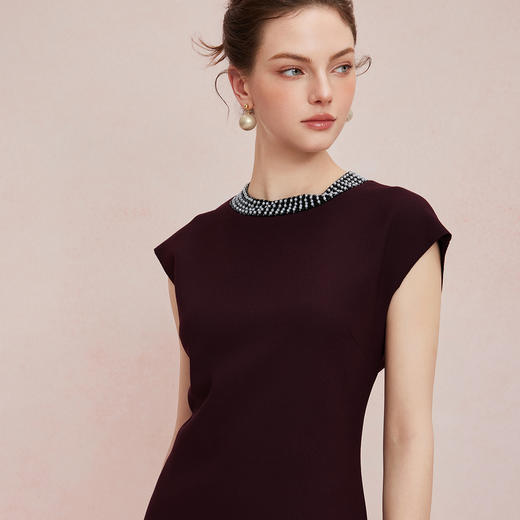 QF897斯尔丽2025新款圆领弹力足悬垂好宴会0L白领约会必穿高级感连衣裙 商品图2