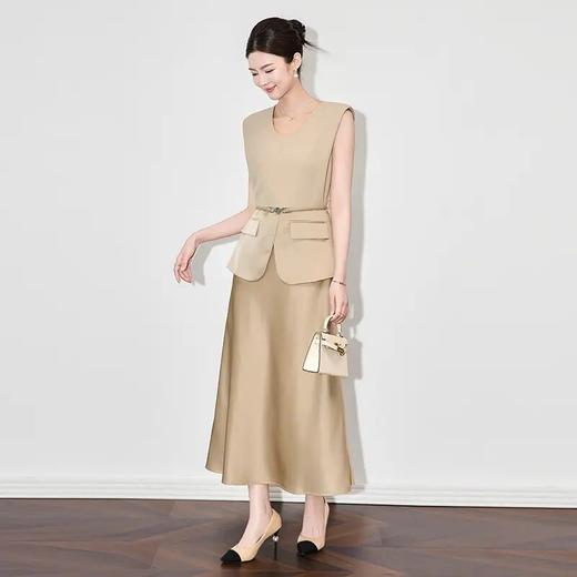 「高货wl」全新升级【铂金会员358/天猫479/差价121】(99513)洛诗琳轻熟风气质假两件连衣裙2025夏季无袖醋酸缎收腰裙子99513 商品图0