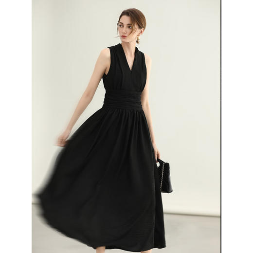 COCOBELLA赫本风法式女人味连衣裙夏仿棉麻大摆长裙FR0076-2 商品图1