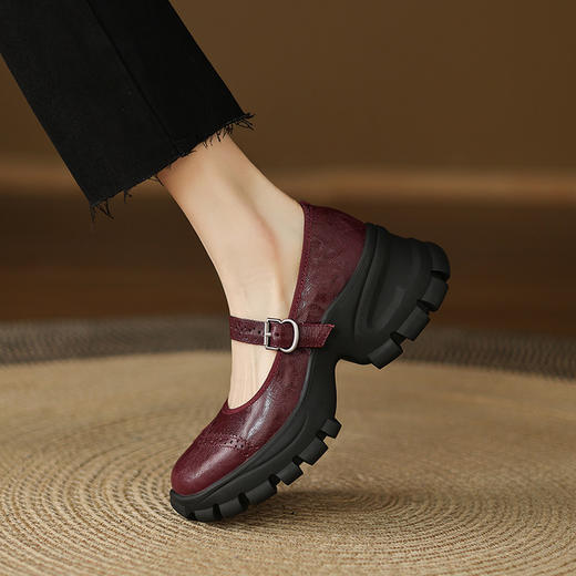 【预售5天】超舒适四季可穿羊皮版黑色厚底百搭玛丽珍女浅口圆头一字扣休闲单鞋MX&mx89726 商品图1