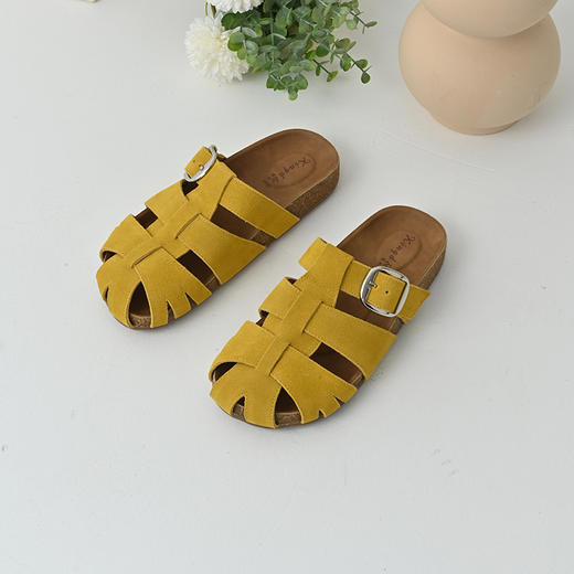 经典鲨2025年夏季新品牛皮革懒人一脚蹬包头勃肯鞋凉拖鞋女KW323-529031 商品图2