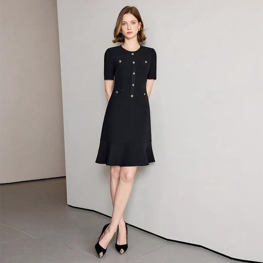 IWY/ 黑色小香风短袖连衣裙女夏季新款时尚气质收腰显瘦通勤正装鱼尾裙Q1351 商品图3