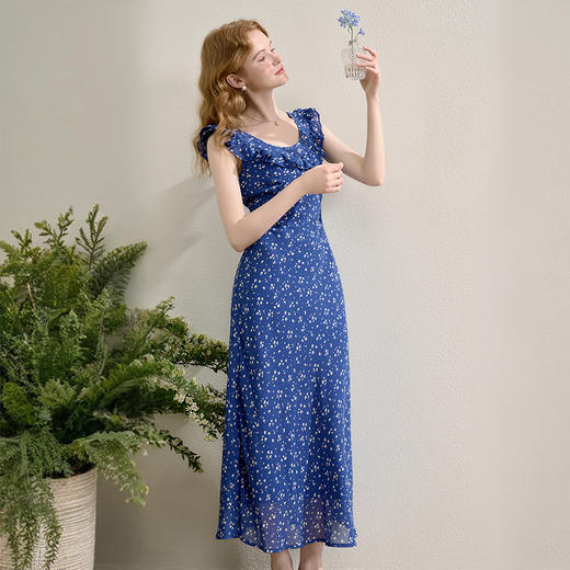 法式复古优雅荷叶边大圆领碎花裙女春夏显瘦收腰连衣裙V0950349 商品图3