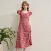 法式优雅气质复古格纹飞飞袖连衣裙女2025夏季收腰连衣裙V1050641 商品缩略图4