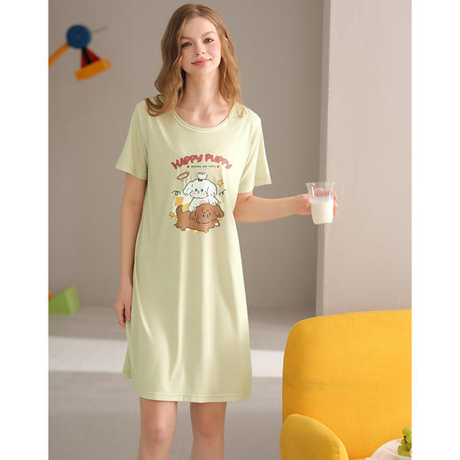 芬腾新款女士睡裙夏季薄款短袖睡衣裙少女卡通宽松透气家居服短裙 商品图2