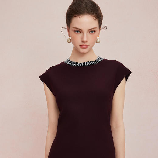 QF897斯尔丽2025新款圆领弹力足悬垂好宴会0L白领约会必穿高级感连衣裙 商品图4