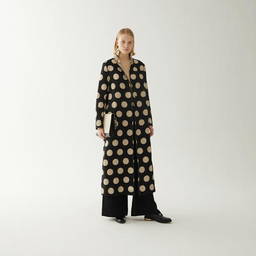 A1GA4028804 玛丝菲尔Marisfrolg 【羊毛混纺】立领绑带波点羊毛呢大衣冬 商品图2