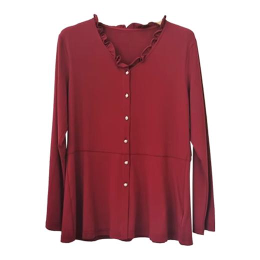 VIVIAN LIU R2447317 25春新款V领木耳边下摆A字版型长袖针织上衣 商品图4