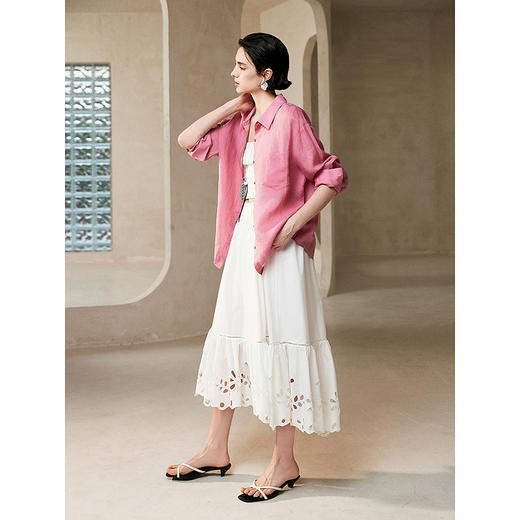 棉仓363604025-初棉宽松薄款苎麻长袖衬衫 商品图3