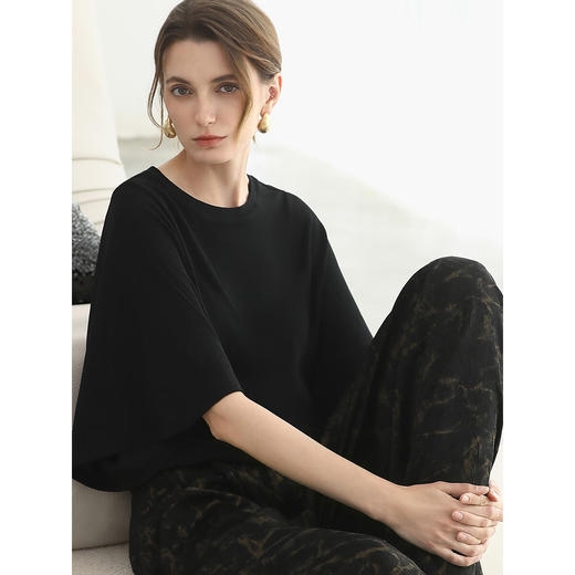 COCOBELLA细闪亮丝暗花黑色针织衫T恤女夏蝙蝠袖罩衫TS0069-2 商品图1