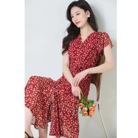 「高货sh」全新升级【铂金会员266/天猫359/差价93】(01859)洛诗琳夏季新款法式清新抽褶鱼尾碎花V领显瘦中长款连衣裙01859