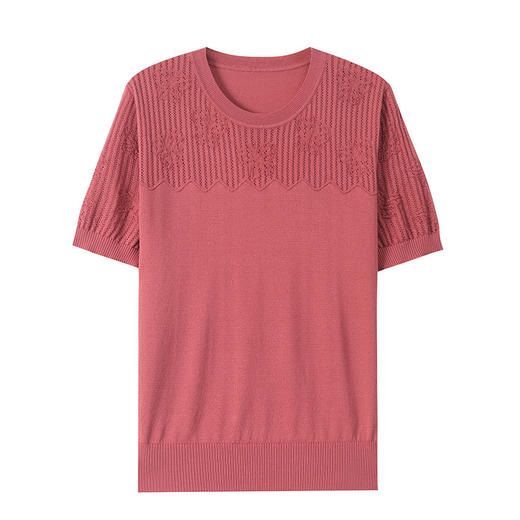 CC-103-7971宽松短袖t恤女薄款镂空上衣2025新款年轻夏装圆领冰丝针织衫 商品图4