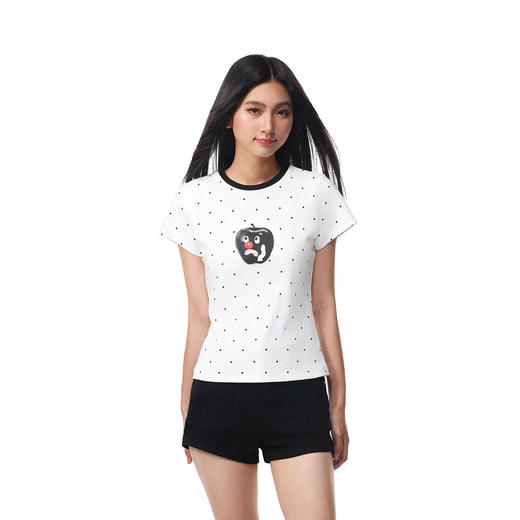 FDR官方店 不高兴苹果波点修身短袖T恤女夏季撞色圆领辣妹上衣 商品图2