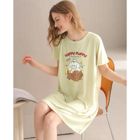 芬腾新款女士睡裙夏季薄款短袖睡衣裙少女卡通宽松透气家居服短裙