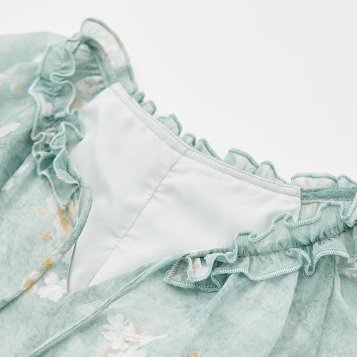 欧若风薄荷曼波度假风七分袖连衣裙女春夏晕染印花长裙V0750287 商品图5