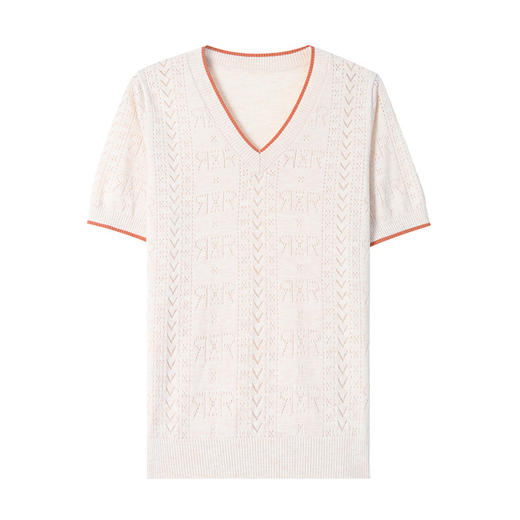 CC-103-97862   v领冰丝针织衫t恤女短袖夏季2025新款宽松薄款打底上衣 商品图4