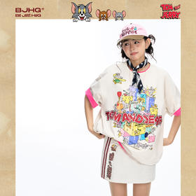 【猫和老鼠联名】BJHG不计后果复古辣妹白色短裙女织带印花半身裙