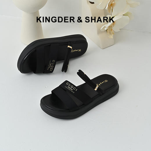 经典鲨2025夏季新品舒适平底实用两穿室内外露趾凉鞋拖鞋女KW163-529071 商品图0