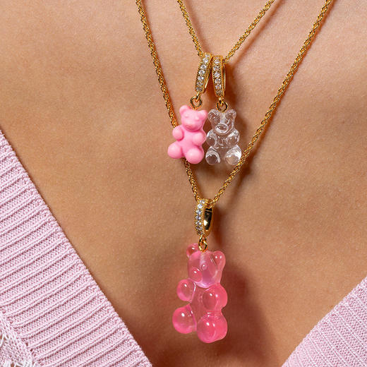 北京仓｜CRYSTAL HAZE-Nostalgia Bear-pave-粉色小熊 吊坠（金色环扣）［挪威设计师］ 商品图2