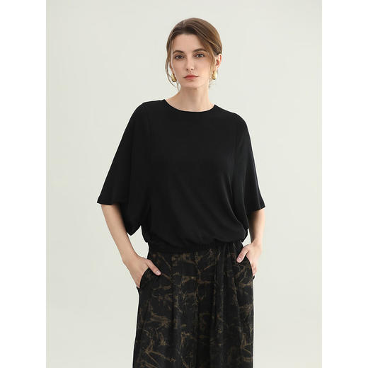 COCOBELLA细闪亮丝暗花黑色针织衫T恤女夏蝙蝠袖罩衫TS0069-2 商品图2