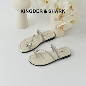 经典鲨2025年夏季新款简约气质平底舒适两穿水钻凉鞋拖鞋女KW65-529101