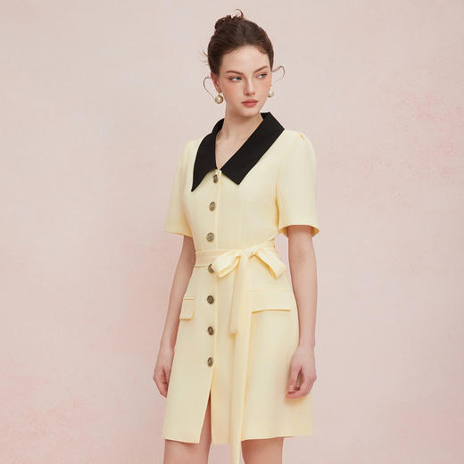 QF892斯尔丽25新款小香风系列撞色领合体修身通勤干练OL高级白领连衣裙 商品图2