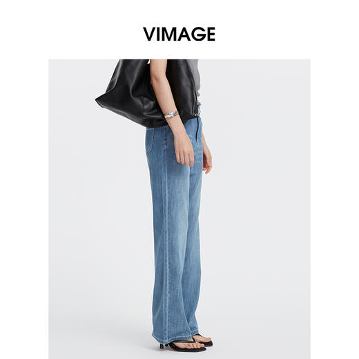 VIMAGE纬漫纪休闲复古洗水蓝显瘦百搭宽松高腰牛仔裤2025夏季新款V2305933 商品图3