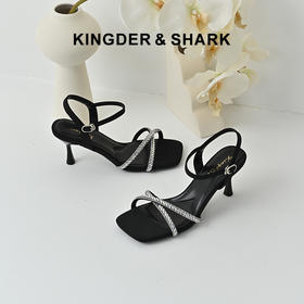 经典鲨2025年夏季新品气质简约露趾优雅时装细高跟鞋凉鞋女KW89-529091