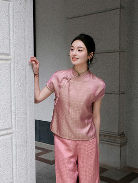 盛唐牡丹 |真丝提花偏襟花扣上衣