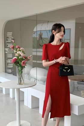 Le Malene 红色镂空轻礼服连衣裙 18383