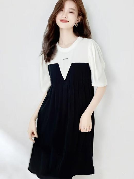  12.12错过没有！清货不退NO退 ~｛ 连衣裙 系列｝假两件休闲压褶显瘦休闲黑白拼色连衣裙-喜出 商品图2