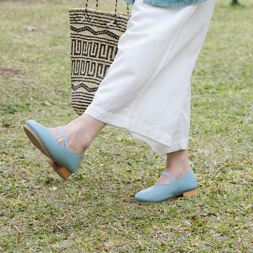 绽放KS022朵/羊皮浅口一字带圆头粗跟单鞋柔软舒适百搭小皮鞋女 商品图2