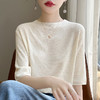 CC-XIX185冰丝针织短袖t恤女2025新款纯色时尚宽松显瘦大码女装夏季上衣女 商品缩略图2