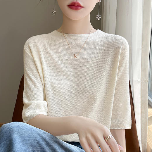 CC-XIX185冰丝针织短袖t恤女2025新款纯色时尚宽松显瘦大码女装夏季上衣女 商品图2