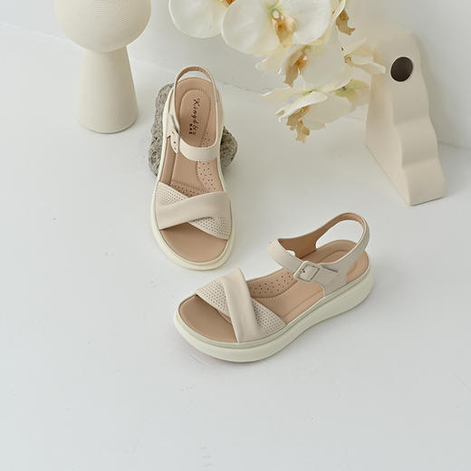 经典鲨2025夏季新品羊皮革百搭通勤透气舒适休闲露趾凉鞋女KG25-529051 商品图2