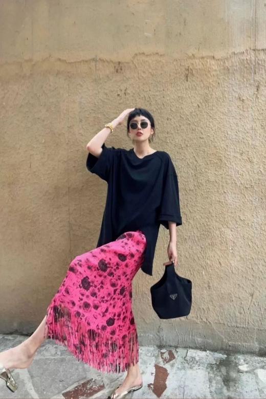 ANSUABEL 时髦款干枯玫瑰花褶皱流苏半裙 18393 商品图5