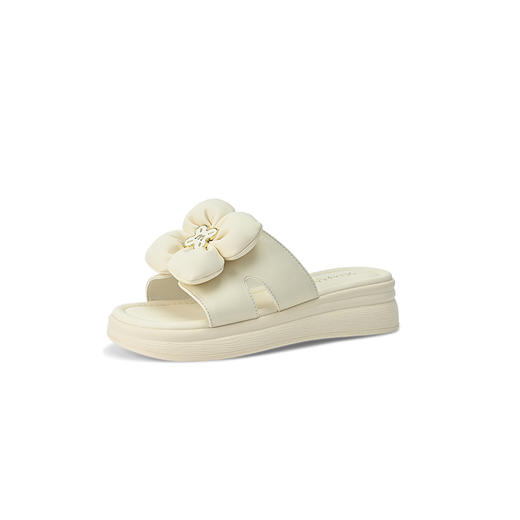 经典鲨2025年夏季牛皮革甜美减龄蝴蝶结平底室内外凉拖鞋女KW296-529021 商品图4