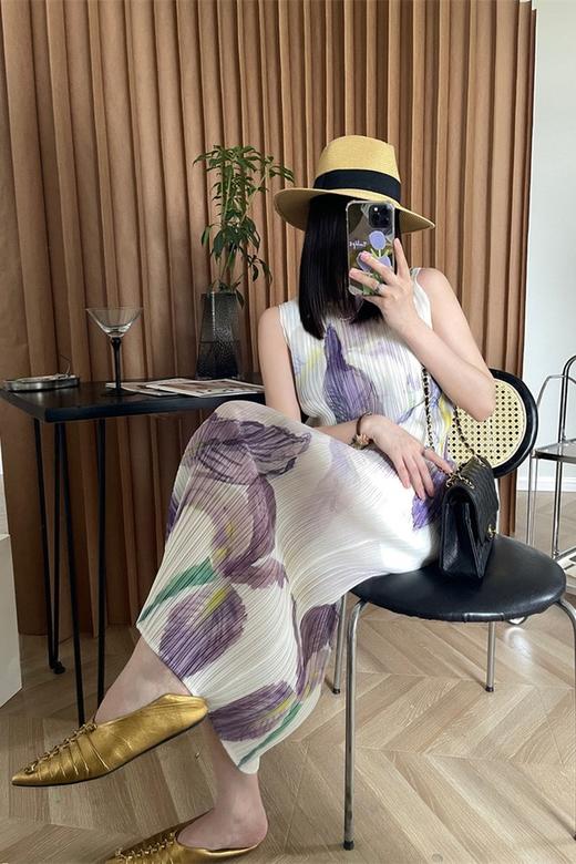 ANSUABEL 三宅花朵印花无袖褶皱连衣裙 18361 商品图0